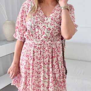 Alternative view of Sukienka Bree plus size wiskoza biała w różowe kwiatki