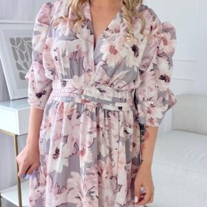 Alternative view of Sukienka Eleganza plus size maxi  szara w kwiaty