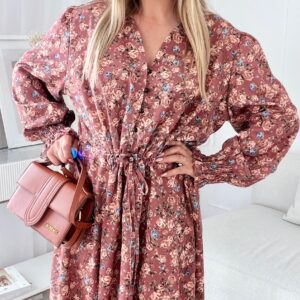 Alternative view of Sukienka Ligia plus size karmelowa w kwiaty