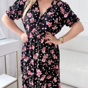 Alternative view of Sukienka Ewa plus size wiskoza czarna w kwiaty