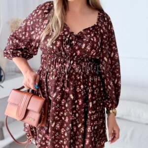 Alternative view of Kombinezon plus size - sukienka czekoladowa w kwiatuszki