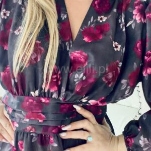 Alternative view of Sukienka Eleganza plus size maxi  szara w kwiaty