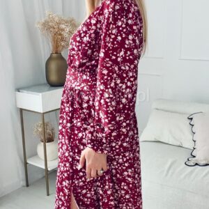 Alternative view of Sukienka Eleganza plus size maxi  bordowa w kwiatki