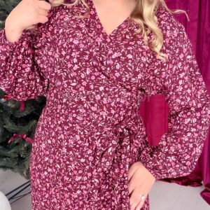 Alternative view of Sukienka Luna plus size wiskoza bordowa w kwiatuszki